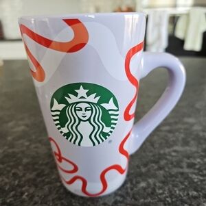 Starbucks 2023 Tall 16 Oz Purple / Lavender & Red Ribbon Hearts, Coffee Mug Cup